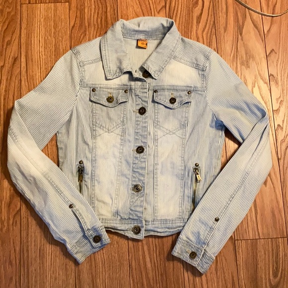 Jou Jou Stripped Zip Pocket Denim Jacket Size S - Picture 14 of 16